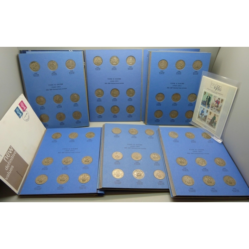 906 - Eight Whitman coin folders with seventy two non-silver shillings and a coinage of Great Britain and ... 