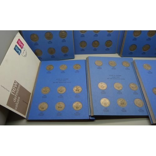 906 - Eight Whitman coin folders with seventy two non-silver shillings and a coinage of Great Britain and ... 