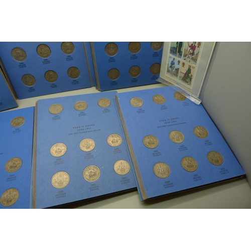 906 - Eight Whitman coin folders with seventy two non-silver shillings and a coinage of Great Britain and ... 