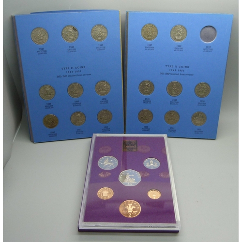 906 - Eight Whitman coin folders with seventy two non-silver shillings and a coinage of Great Britain and ... 