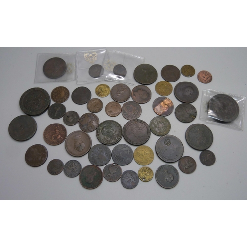 909 - A collection of coins including a cartwheel 2 penny and cartwheel pennies, one marked 'B. Hall Glazi... 