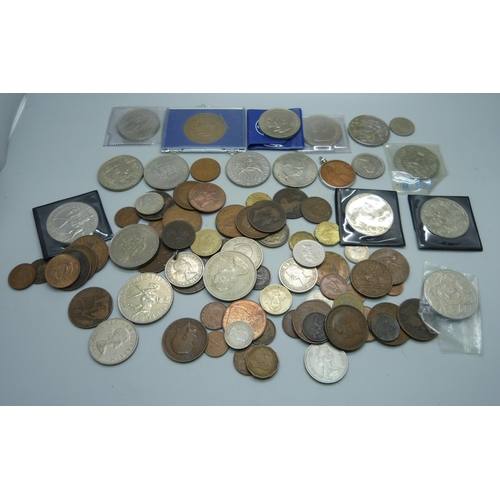 911 - Crowns, coins, £5 coin, etc.