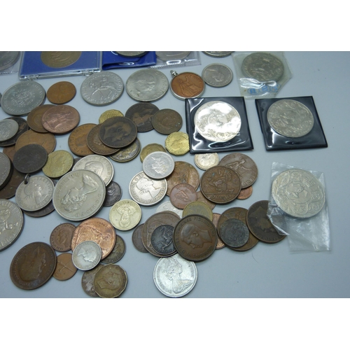 911 - Crowns, coins, £5 coin, etc.