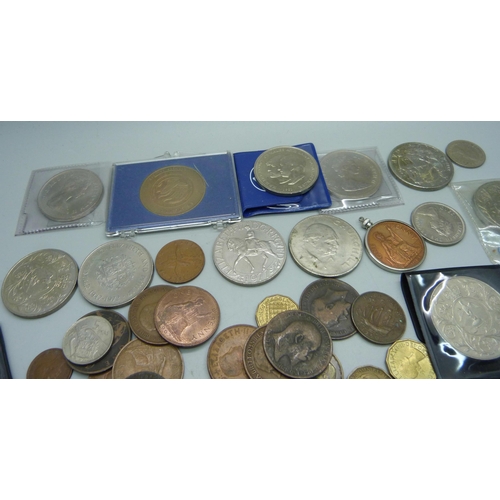 911 - Crowns, coins, £5 coin, etc.