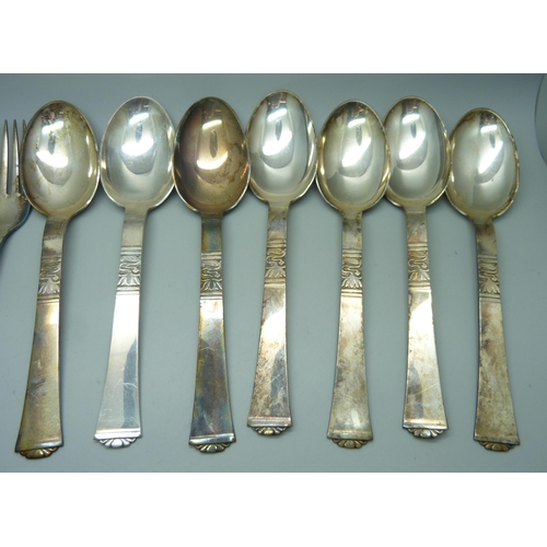 928 - A collection of Danish white metal cutlery, marked Absa, with crown and bishop