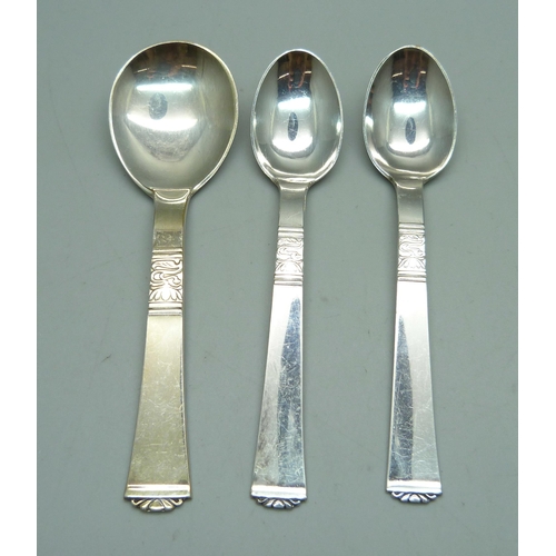 928 - A collection of Danish white metal cutlery, marked Absa, with crown and bishop