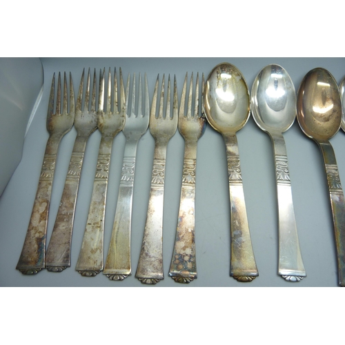 928 - A collection of Danish white metal cutlery, marked Absa, with crown and bishop