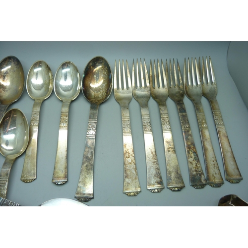 928 - A collection of Danish white metal cutlery, marked Absa, with crown and bishop