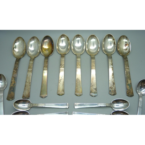 928 - A collection of Danish white metal cutlery, marked Absa, with crown and bishop