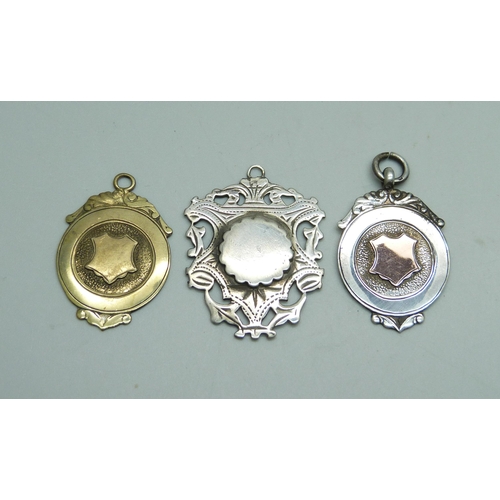 950 - Three silver fob medals, 21g