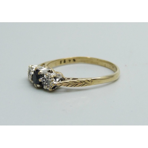 954 - A 9ct gold sapphire and diamond ring, 1.3g, K