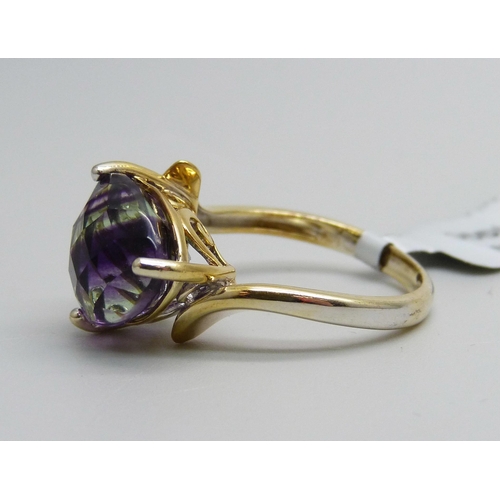 956 - A silver gilt trilliant cut fluorite ring, S