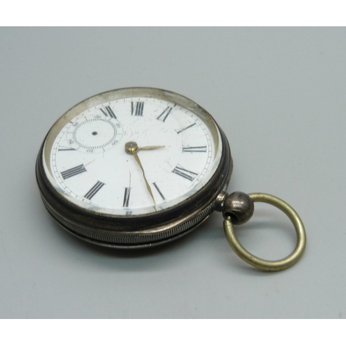 985 - A silver cased Waltham pocket watch, Birmingham 1885