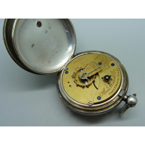 986 - A silver cased Waltham pocket watch, Birmingham 1899