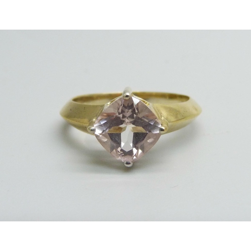 988 - A silver gilt pink topaz solitaire ring, P/Q