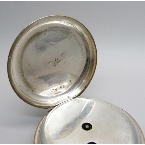 991 - A silver cased pocket watch, London 1919