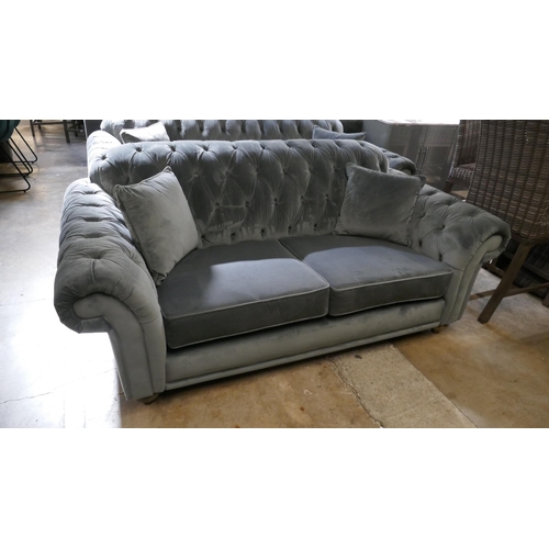 1444 - Bordeaux 2 seater Velvet Grey button Back 'Steel' sofa, Original RRP £808.33 + vat (4204-15) *This l... 