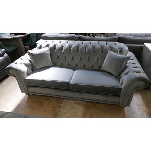 1445 - Bordeaux 3 seater Velvet Grey button Back 'Steel' sofa, Original RRP £833.33 + vat (4204-16) *This l... 
