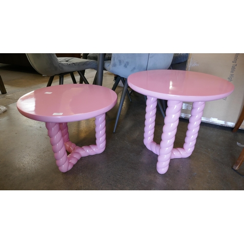 1488 - A pair of pink barley twist occasional tables