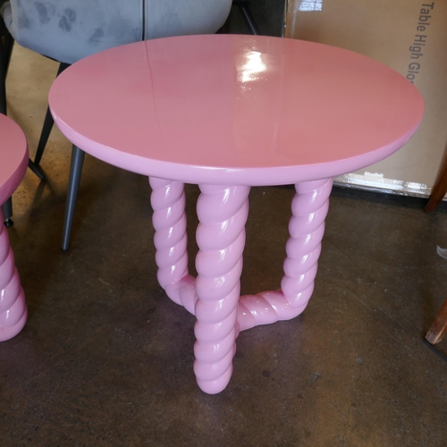 1488 - A pair of pink barley twist occasional tables