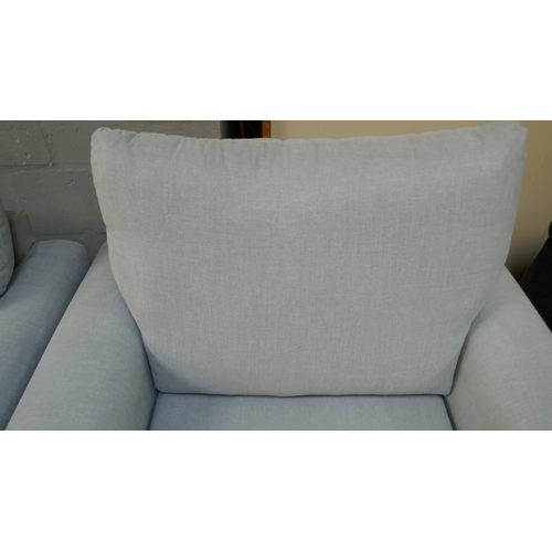 1499 - A sky blue upholstered two seater sofa and armchair on a semi exposed frame RRP £2314