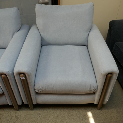 1499 - A sky blue upholstered two seater sofa and armchair on a semi exposed frame RRP £2314