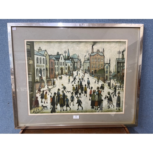 301 - An L.S. Lowry print, town scene, framed