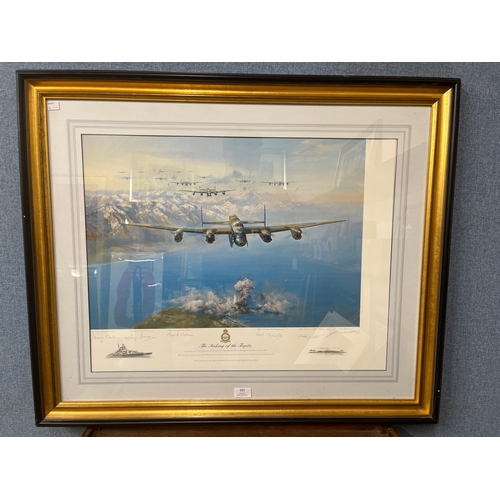 303 - A  Frank Wooton limited edition print, The Sinking of the Tirpitz, signed by the artist and pilots, ... 