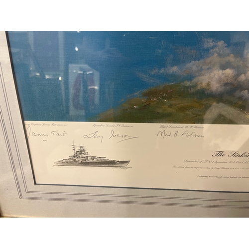 303 - A  Frank Wooton limited edition print, The Sinking of the Tirpitz, signed by the artist and pilots, ... 