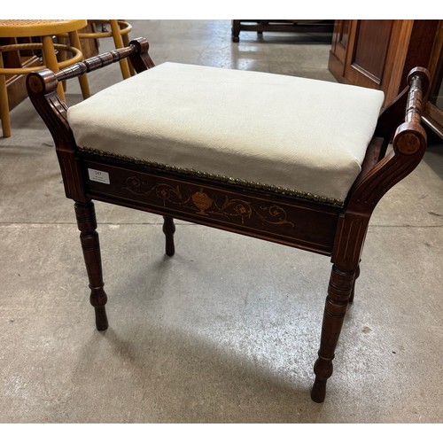 147 - An Edward VII inlaid rosewood piano stool