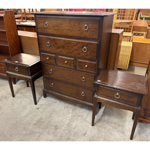 162 - A Stag Minstrel mahogany chest of drawers and pair of bedside tables