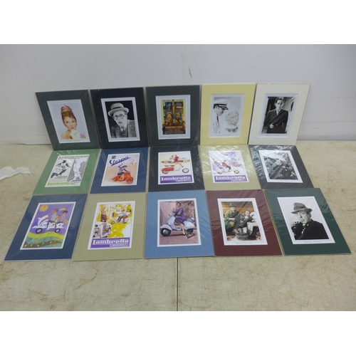 2097 - 25 small mounted pictures and prints including  bikes, celebrities, films, etc.