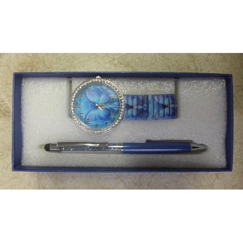 2123 - A bag of mixed wristwatches and a watch and pen gift set