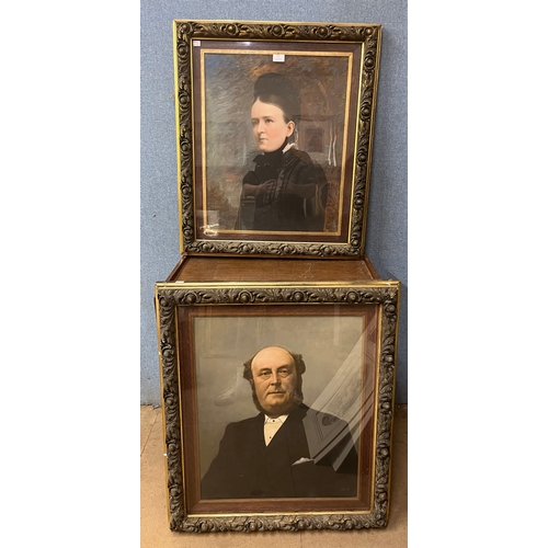 320 - Two early 20th Century over painted portrait prints, framed