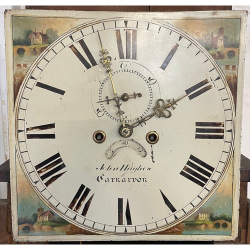 97 - A George III Welsh oak 8-day longcase clock, the painted dial signed John Hughes, Carvarvon (lacking... 