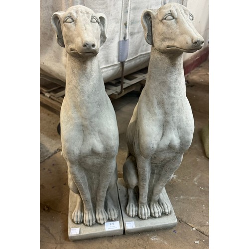 276 - A pair of concrete garden figures of seated greyhounds