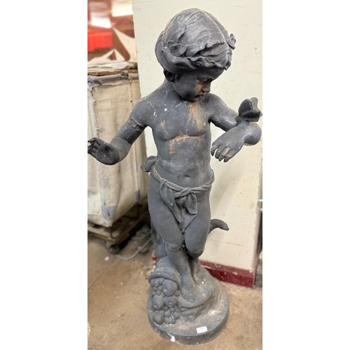 286 - A large cast iron garden figure of a girl with butterfly