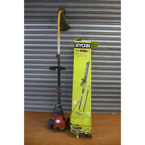 2238 - A Sovereign CDB26A petrol strimmer and a Ryobi RPT184520C long reach cordless hedge cutter, 18V with... 