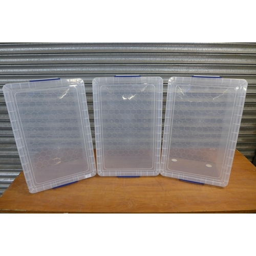 2328 - Three 62ltr Really Useful plastic storage boxes and lids