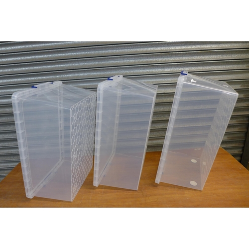 2328 - Three 62ltr Really Useful plastic storage boxes and lids