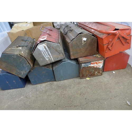 2332 - 9 Assorted empty metal tool boxes