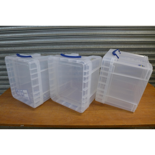 2334 - 3 Really Useful 35ltr XL plastic storage containers and lids