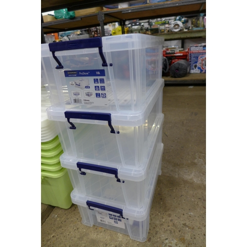 2336 - Four 10ltr plastic storage containers and lids