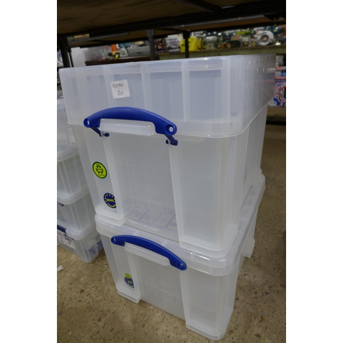 2337 - Two 35ltr Really Useful plastic storage boxes with lids and inserts