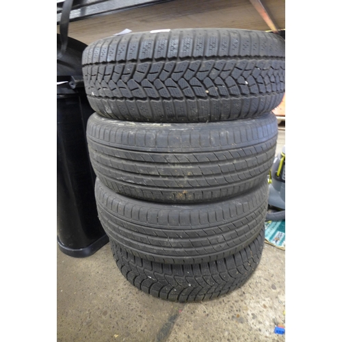 2364 - Four assorted car tyres including Nexen 195/55R16 and Firestone Winter Hawk 3 195/55R16 - two pairs