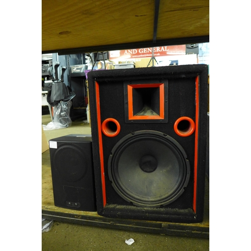 2387 - A Wharfedale Pro-model PT-12 9 OHM Impedance loud speaker and a Numark NPMS stereo speaker