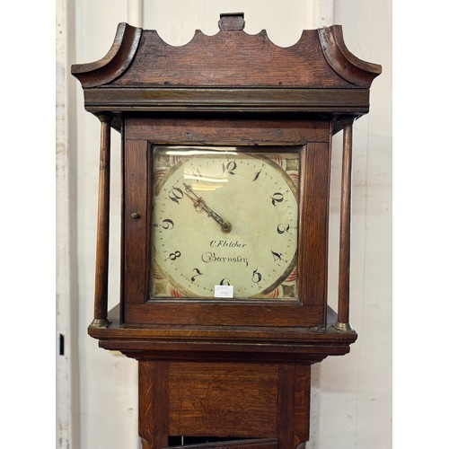 97A - A George III oak 30-hour longcase clock, the painted dial signed, C. Fletcher, Barnsley