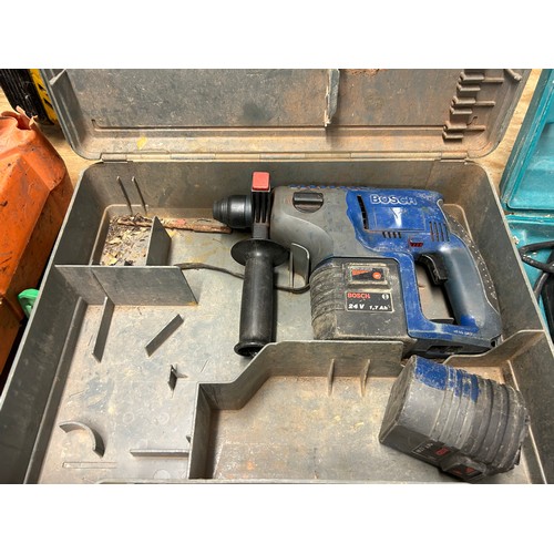 2408 - 3 cased power tools - Makita 4340FCT jigsaw, a Dewalt D25013-GB SDS hammer drill and a Bosch GBH 24V... 