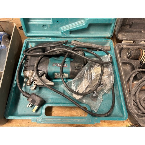 2408 - 3 cased power tools - Makita 4340FCT jigsaw, a Dewalt D25013-GB SDS hammer drill and a Bosch GBH 24V... 