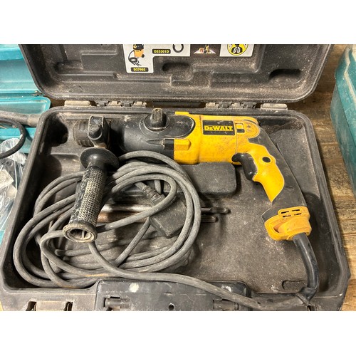 2408 - 3 cased power tools - Makita 4340FCT jigsaw, a Dewalt D25013-GB SDS hammer drill and a Bosch GBH 24V... 